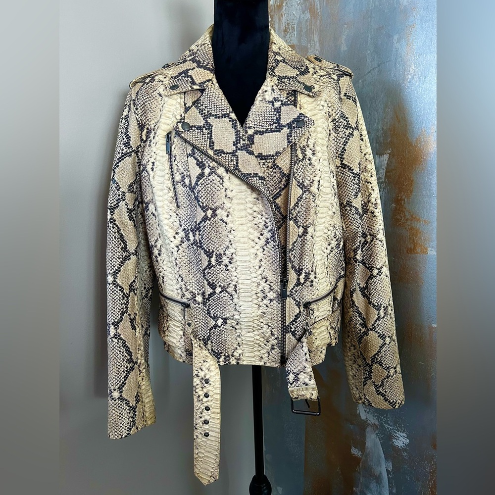 Women’s Lamb Leather Python Print Moto Jacket - image 2